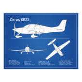 Cirrus SR22 – 飛行機の設計図スケッチ計画ABD フォトプリント (正面)