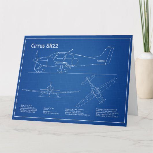 Cirrus SR22 – 飛行機の設計図スケッチ計画AD サンキューカード (正面)