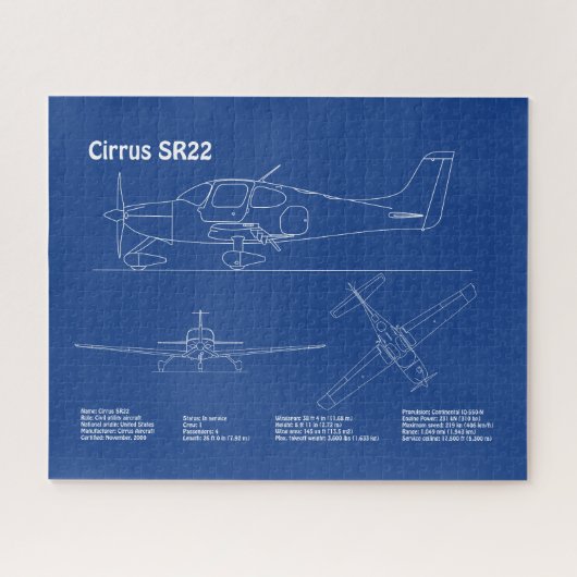Cirrus SR22 – 飛行機の設計図スケッチ計画AD ジグソーパズル (横)
