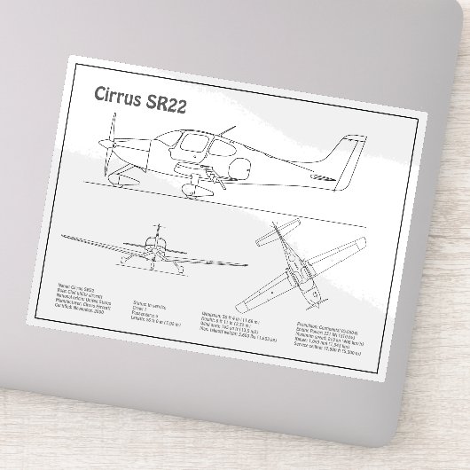 Cirrus SR22 – 飛行機の設計図スケッチ計画BD シール (詳細)