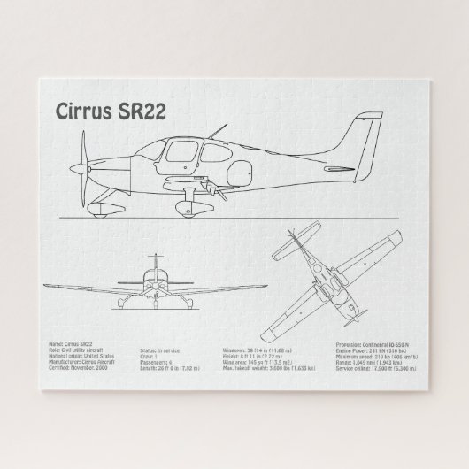 Cirrus SR22 – 飛行機の設計図スケッチ計画BD ジグソーパズル (横)