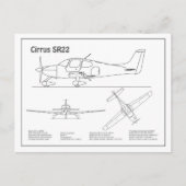 Cirrus SR22 – 飛行機の設計図スケッチ計画BD ポストカード (正面)