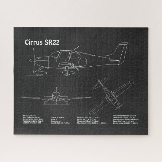 Cirrus SR22 – 飛行機の設計図スケッチ計画PD ジグソーパズル (横)