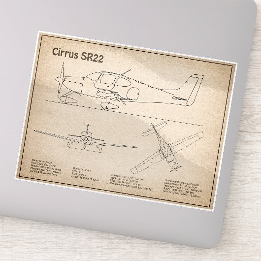 Cirrus SR22 – 飛行機の設計図スケッチ計画SD シール (詳細)