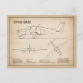 Cirrus SR22 – 飛行機の設計図スケッチ計画SD ポストカード (正面)