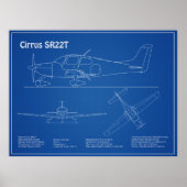 Cirrus SR22T – 飛行機の設計図スケッチ計画AD ポスター (正面)