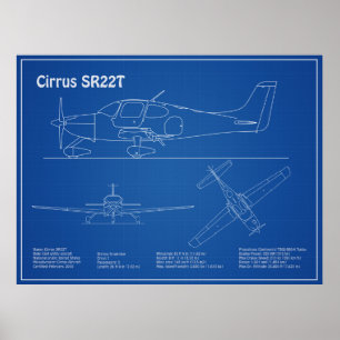 Cirrus SR22T – 飛行機の設計図スケッチ計画AD ポスター