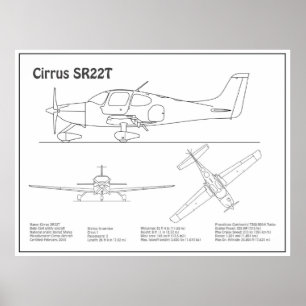 Cirrus SR22T – 飛行機の設計図スケッチ計画BD ポスター