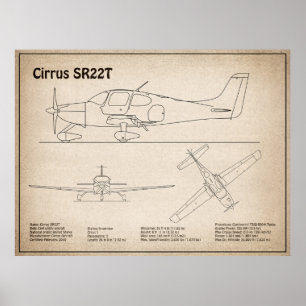 Cirrus SR22T – 飛行機の設計図スケッチ計画SD ポスター