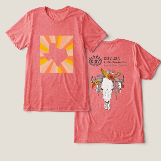 CISVオースティン装飾牛スカルメンズ トライブレンドＴシャツ (デザイン正面&裏面)