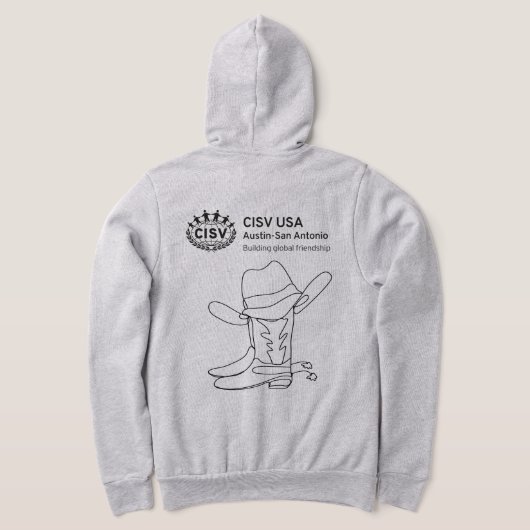 CISV Austinメンズジッパーフード付きスウェットシャツとATXこうもりモチーフ パーカ (レイダウン裏面)