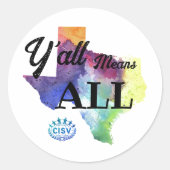 CISV Austin "Y'all Means All" ラウンドシール (正面)