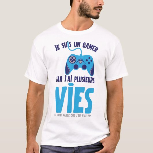 citation gamer jeux video plusieurs vie manette hu tシャツ (正面)