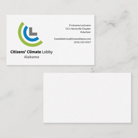 Citizens Climate Lobby Alabama名刺 名刺 (正面/裏面)