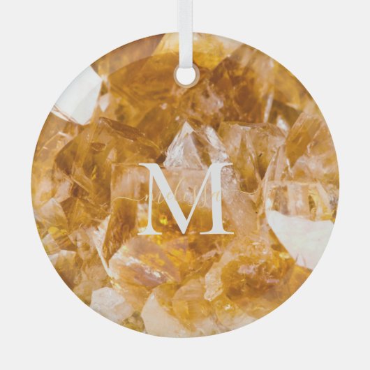 Citrine Birthstone Monogram Personalized Name  ガラスオーナメント (正面)