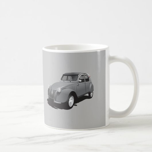 Citroën 2CV -灰色-ロゴ- diyマグ- コーヒーマグカップ (右)
