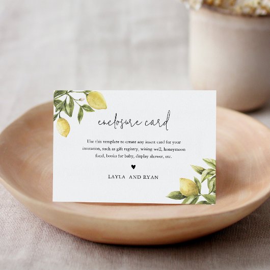 CITRONレモン柑橘系エンクロージャインサートカード5"x3.5" エンクロージャーカード