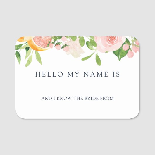 Citrusこんにちは私の名前はブライダルシャワー名タグ 名札 (正面)
