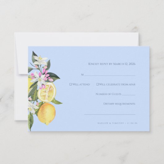 Citrus Blue Pastel Watercolor Wedding RSVP Card (裏面)