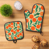 Citrus Botanical Oven Mitt & Pot Holder 鍋つかみ&鍋敷きセット (トップダウン)