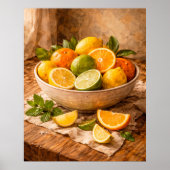 Citrus Bowl Still Life a Warm Rustic Kitchen ポスター (正面)