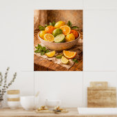 Citrus Bowl Still Life a Warm Rustic Kitchen ポスター (キッチン)