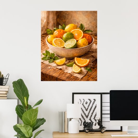Citrus Bowl Still Life a Warm Rustic Kitchen ポスター (ホームオフィス)