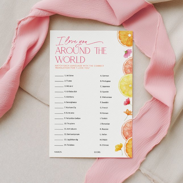 Citrus Bridal Shower Game Love You Around World  (I love you around the world Game | Main Squeeze Bridal Shower Games | Citrus Slices)