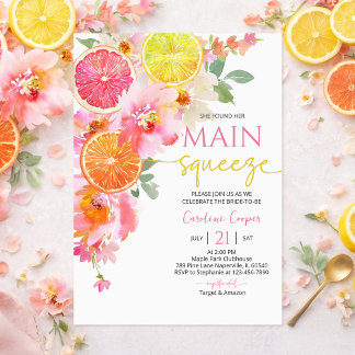 Citrus Bridal Shower Invitation, Floral Lemon 招待状