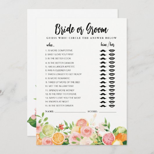 Citrus BrideまたはGroomゲーム完全編集可能カード 招待状 (正面/裏面)