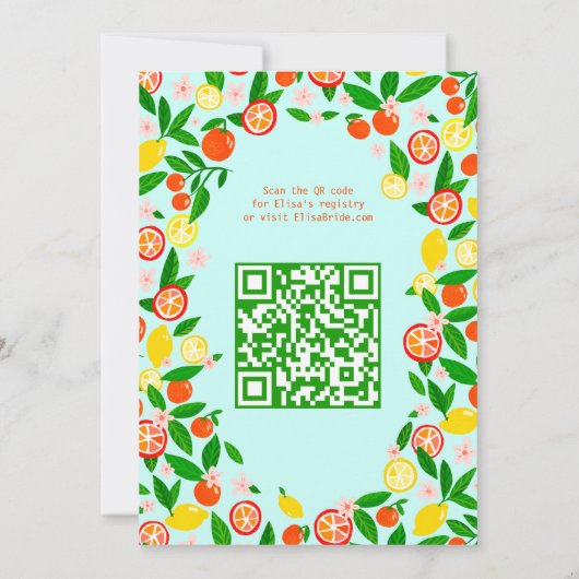 Citrus Celebration CUSTOM QR Summer BRIDAL SHOWER 招待状 (裏面)