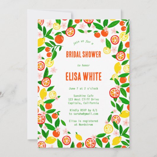 Citrus Celebration CUSTOM QR Summer BRIDAL SHOWER 招待状 (正面)