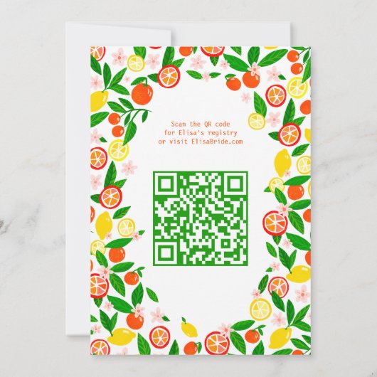 Citrus Celebration CUSTOM QR Summer BRIDAL SHOWER 招待状 (裏面)