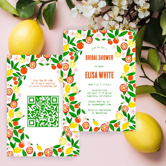 Citrus Celebration CUSTOM QR Summer BRIDAL SHOWER 招待状