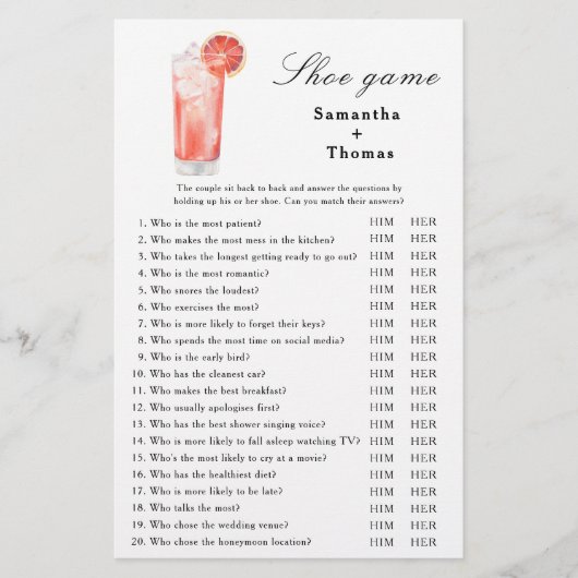 Citrus Cocktail Bridal shower Shoe game (正面)