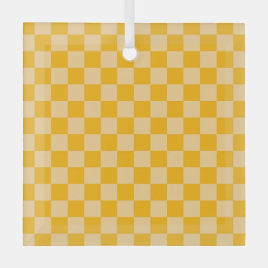 Citrus cream checkered board pattern ガラスオーナメント (正面)