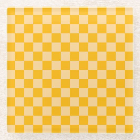 Citrus cream checkered board pattern ガラスコースター (正面)