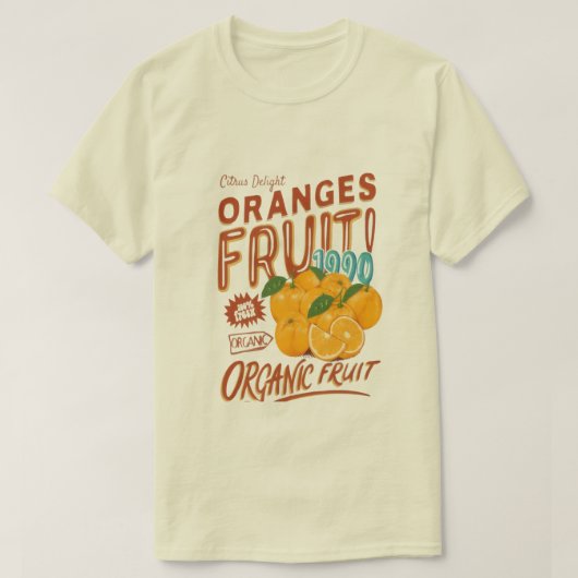 "Citrus Delight" – Organic Orange Retro Tee Tシャツ (デザイン正面)