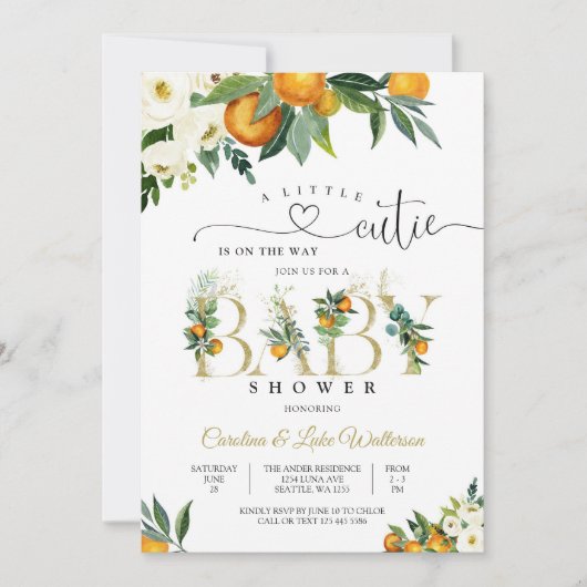 Citrus Floral Baby Shower Invitation 招待状 (正面)