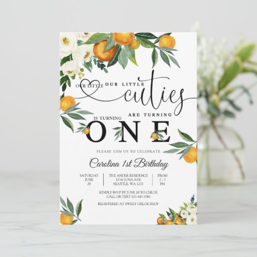 Citrus Floral First Birthday Invitation 招待状 (スタンド正面)