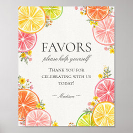 Citrus Floral Little Cutie Favors Sign ポスター