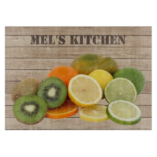 Citrus Fruit Graphic on Wood effect background カッティングボード (正面)