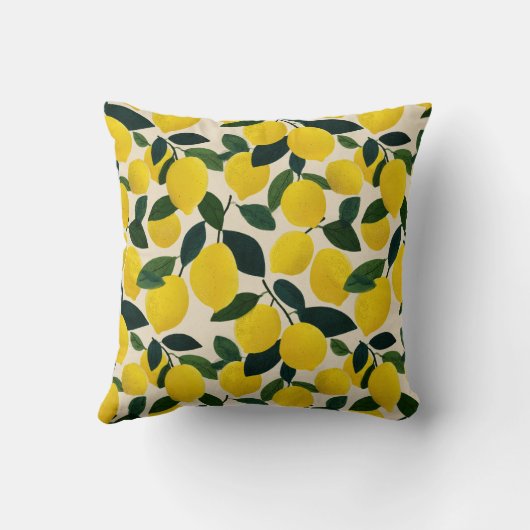 Citrus Fruit Lemon Pattern Yellow Mediterranean  クッション (裏面)