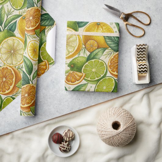Citrus Fruit Medley Summer Gift Wrap ラッピングペーパー (クラフト)