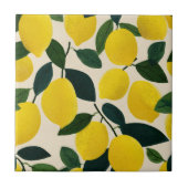 Citrus Fruit Pattern Yellow Lemons Mediterranean  タイル (正面)