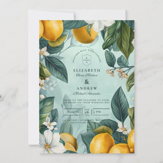 Citrus Garden Botanical Wedding 招待状 (正面)