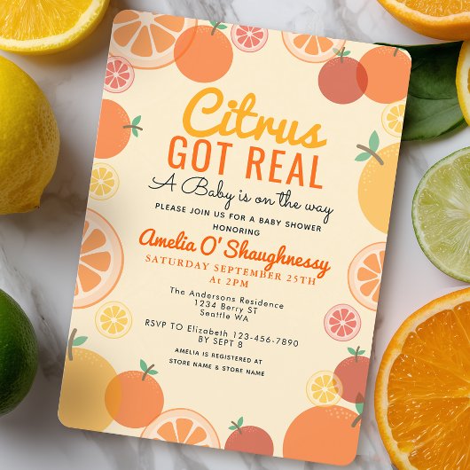 Citrus Got Real Fruit Summer Baby Shower 招待状