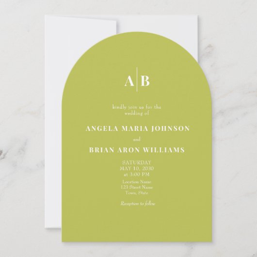 Citrus Green Arched QR Code Wedding 招待状 (正面)