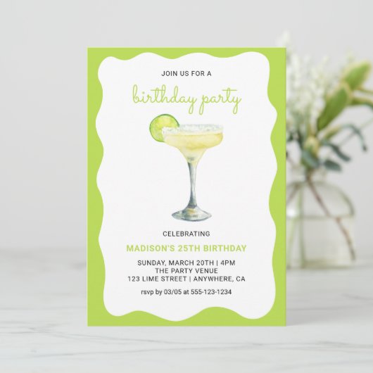 Citrus Green Chic Wavy Summer Cocktail Birthday 招待状 (スタンド正面)