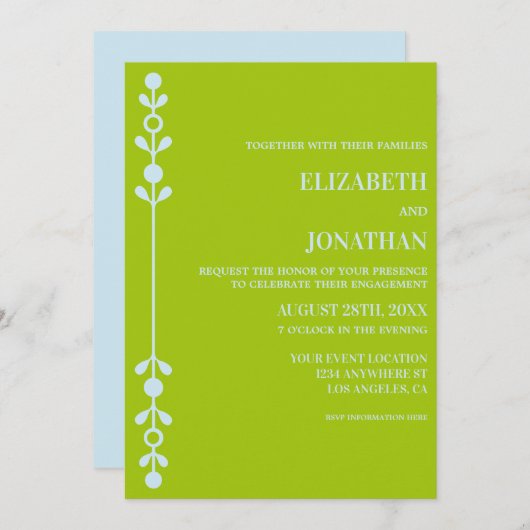 Citrus Green & Coastal Blue Engagement Party 招待状 (正面/裏面)